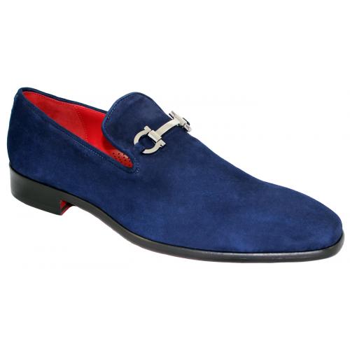 Emilio Franco 13 Navy Genuine Suede Leather Loafer Shoes With Horsebit.